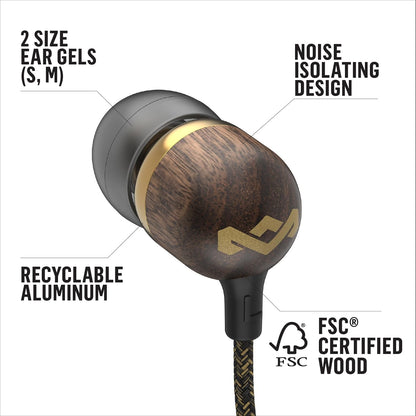 Smile Jamaica Wired: Wired Earphones with Microphone, Noise Isolating Design, and Sustainable Materials, Brass